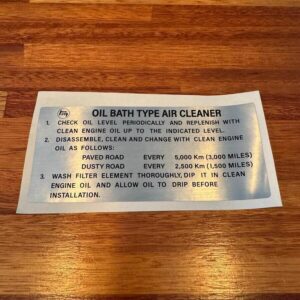 Oil Bath air cleaner decal - certain models
