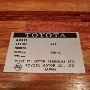 Post 74 Toyota Motor Assemblies data plate