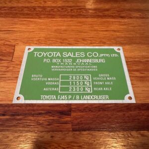 Toyota Sales green tarra plate